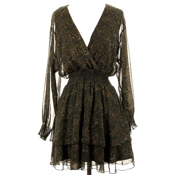 Zara Women's Black Green Polyester Mini Dress Elastic Waist & Wrist Band Size S - Picture 1 of 8